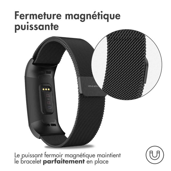 imoshion Bracelet magnétique milanais Fitbit Charge 3 / 4 - Taille S - Noir