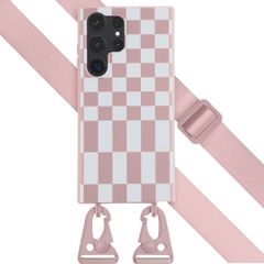 Selencia Coque design en silicone avec cordon amovible Samsung Galaxy S23 Ultra - Irregular Check Sand Pink
