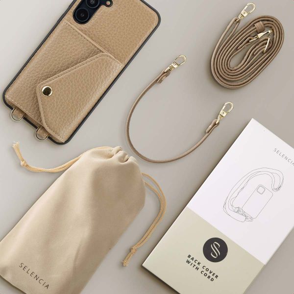 Selencia Coque à cordon avec porte-cartes enveloppe Sera Samsung Galaxy A55 - Beige