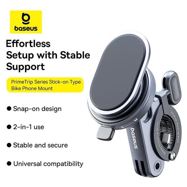 Baseus Support de Téléphone PrimeTrip vélo/moto/scooter - Ring Stand - Magnétique - Universel - Cosmic Black