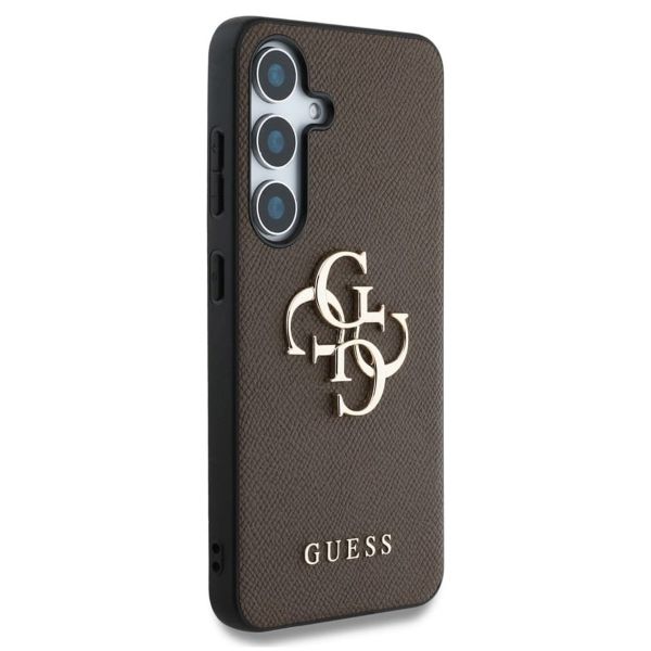 Guess Coque 4G Metal Logo Saffiano Samsung Galaxy S25 Plus - Marron
