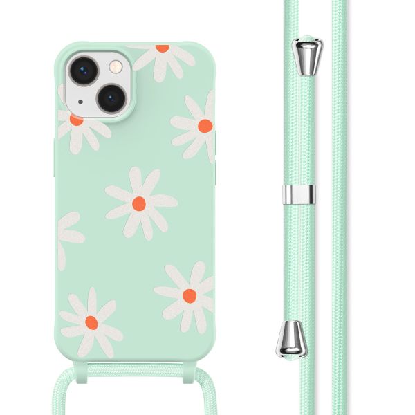 imoshion Coque design en silicone avec cordon iPhone 13 - Green Flower Distance