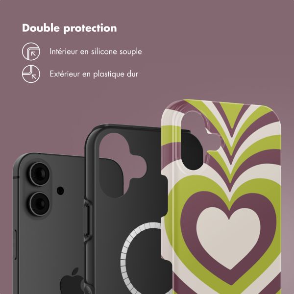 Selencia Coque arrière Vivid Tough avec MagSafe iPhone 16 - Double Hearts Plum Fern