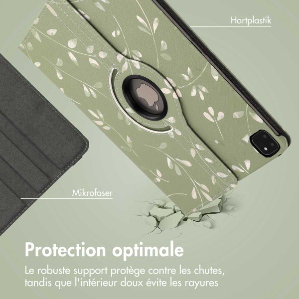 imoshion Coque tablette Design rotatif à 360° iPad Pro 12.9 (2018 / 2020 / 2021 / 2022) - Green Flowers