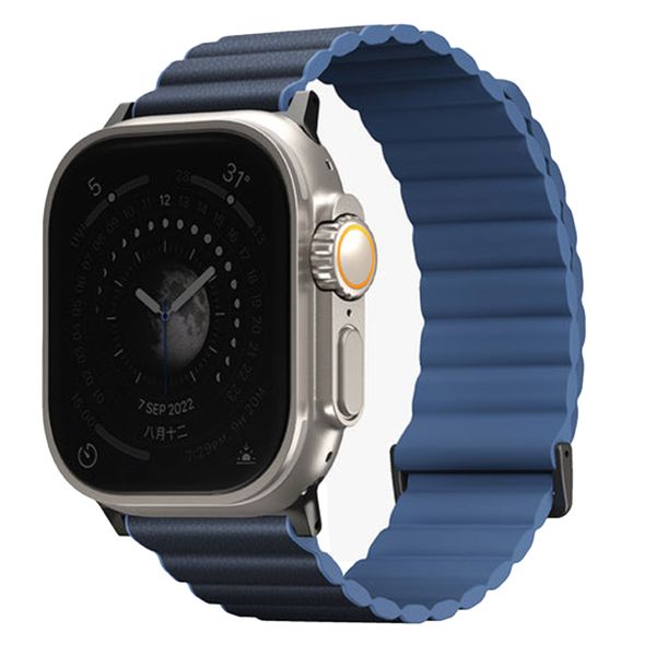 Uniq Bracelet double face Revix Premium Edition Apple Watch Series 1 á 10 / SE / Ultra (2) (44/45/46/49 mm) - Bleu de Prusse/Brume