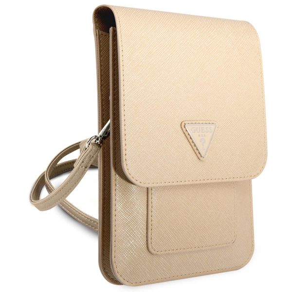 Guess Sac téléphone Saffiano Triangle - Convient aux smartphones jusqu'à 7 pouces - Beige