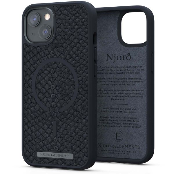 Njorð Collections Coque Salmon Leather MagSafe iPhone 13 - Dark Grey