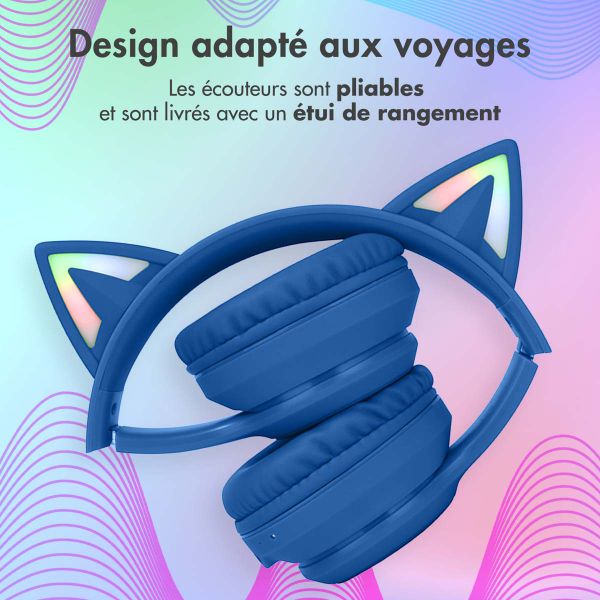 imoshion Casque sans fil pour enfants LED Light Cat Ear - Avec câble AUX - Cobalt Blue