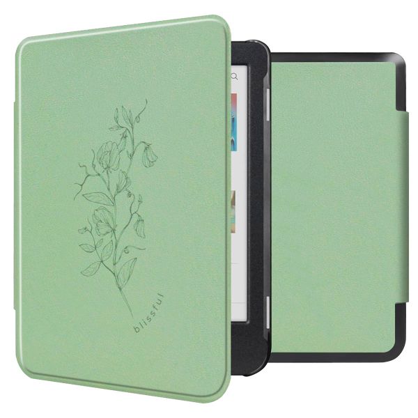 imoshion Design Slim Hard Case Sleepcover Kobo Clara Colour / Kobo Clara BW - Floral Green