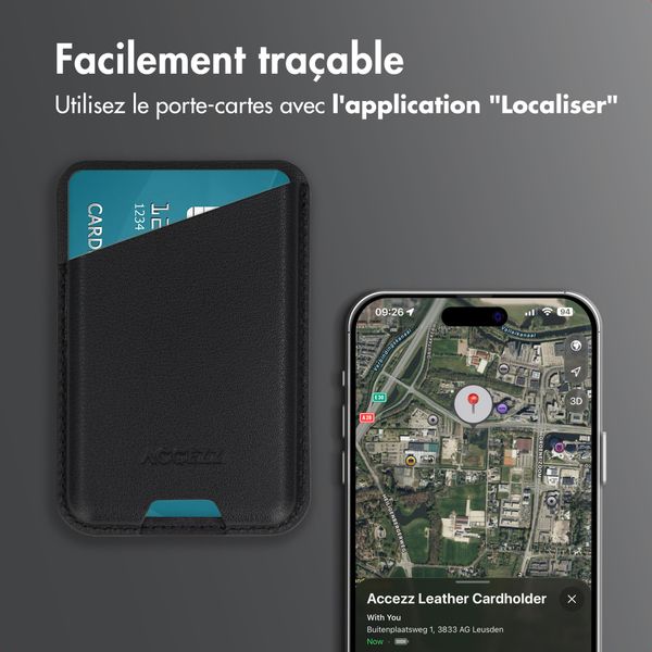 Accezz Porte-cartes en cuir magnétique - Compatible avec Apple Find My - Onyx Black