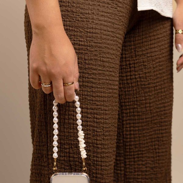 Selencia Ensemble de cordons pour téléphone avec perles et coquillages - Beige