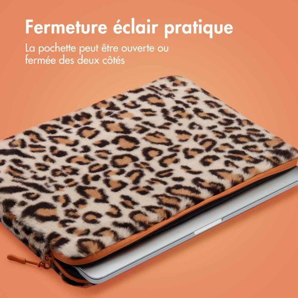 imoshion Pochette ordinateur Fluffy 13-14 pouces - Leopard Orange