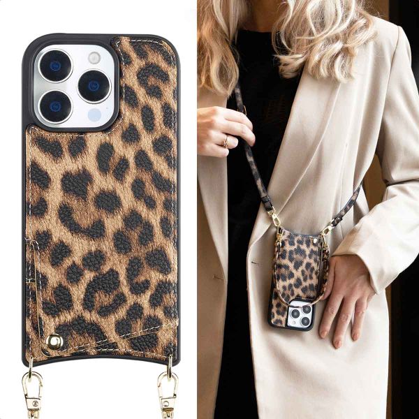 Selencia Coque de télephone Nova avec cordon et porte-cartes Apple iPhone 16 Pro - Leopard
