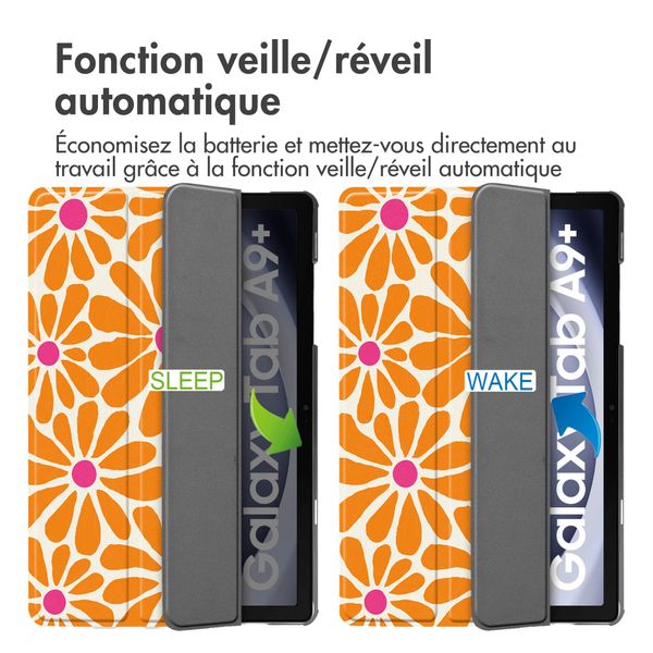 imoshion Coque tablette Design Trifold Samsung Galaxy Tab A11 Plus / A9 Plus - Orange Flower Connect