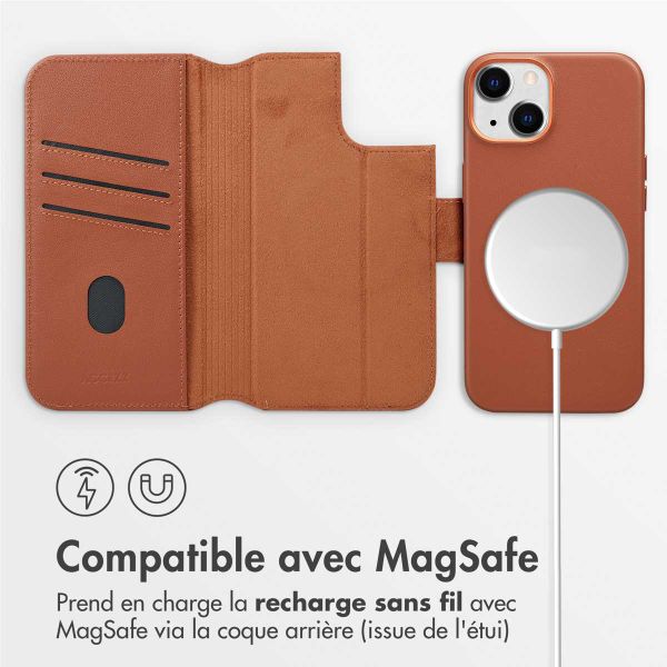 Accezz Étui de téléphone portefeuille en cuir 2-en-1 avec MagSafe Apple iPhone 14 - Sienna Brown