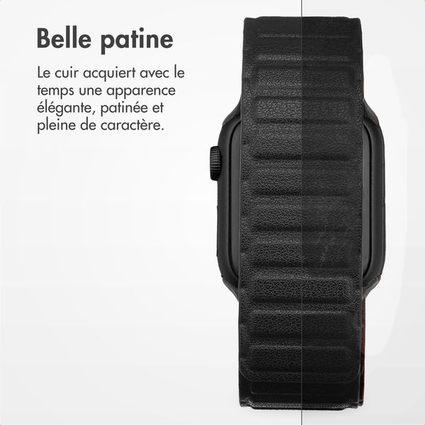 Accezz Bracelet en cuir véritable magnétique Apple Watch | 44/45/46/49 mm - Noir