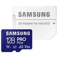 Samsung PRO Plus microSD 2023 - 128GB - Inclus un adaptateur SD - UHS-I/U3/Full HD/4K UHD