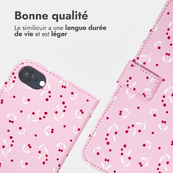 imoshion Étui de télephone portefeuille Design Apple iPhone SE (2022 / 2020) / 8 / 7 / 6(s) - Blush Berries