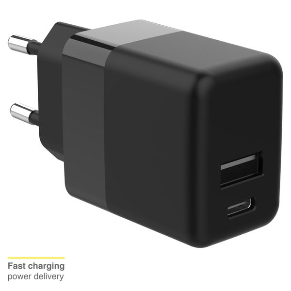 Accezz Wall Charger Samsung Galaxy S20 - Chargeur - Connexion USB-C et USB - Power Delivery - 20 Watt - Noir