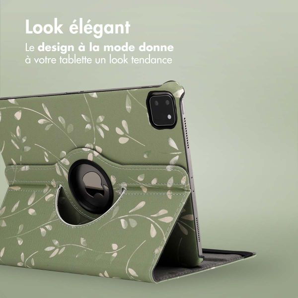 imoshion Coque tablette Design rotatif à 360° Apple iPad Pro 11 (2022 / 2021 / 2020 / 2018) - Green Flowers