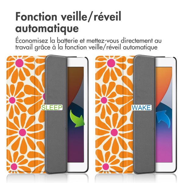 imoshion Coque tablette Design Trifold Apple iPad 9 (2021) 10.2 pouces / iPad 8 (2020) 10.2 pouces / iPad 7 (2019) 10.2 pouces - Orange Flower Connect