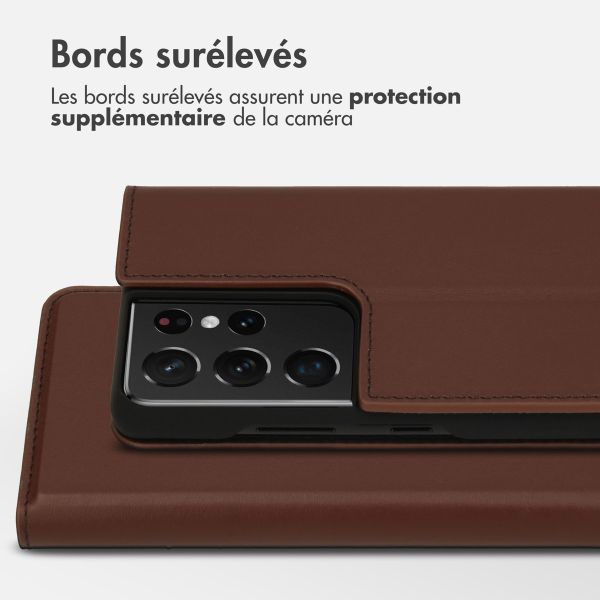 Accezz Étui de téléphone Slim Folio en cuir de qualité supérieure Samsung Galaxy S21 Ultra - Brun