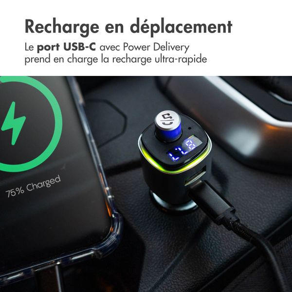 imoshion Transmetteur FM Bluetooth Voiture - avec port de charge USB-C Power Delivery - Noir / Argent