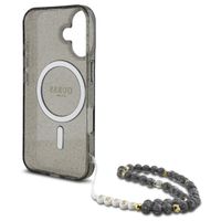 Guess MagSafe IML Glitter Case avec beads strap Apple iPhone 16 - Noir