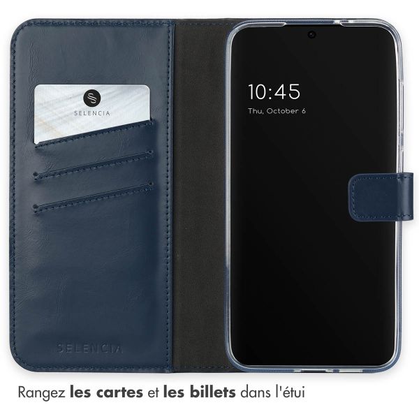 Selencia Étui portefeuille en cuir véritable Samsung Galaxy S24 FE - Bleu