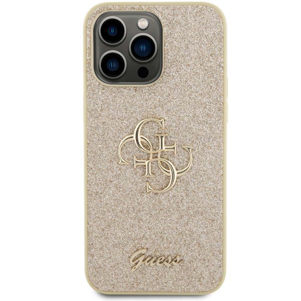 Guess Coque 4G Metal Logo Glitter Backcover iPhone 15 Pro Max - Dorée