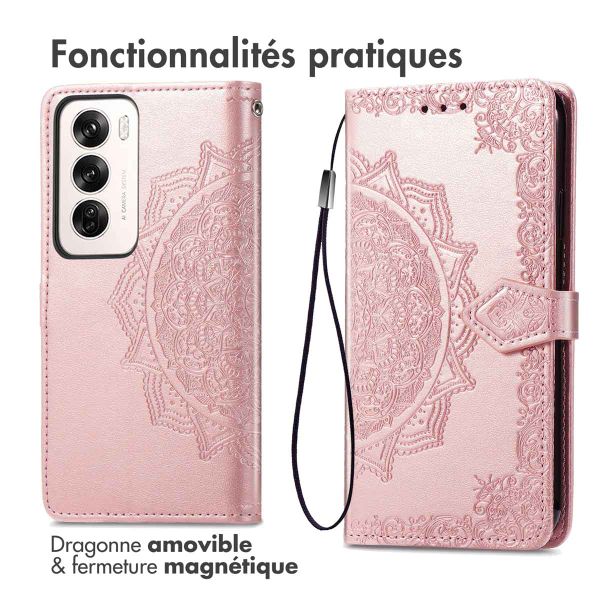 imoshion Etui de téléphone portefeuille Mandala Oppo Reno 12 Pro - Rose Dorée