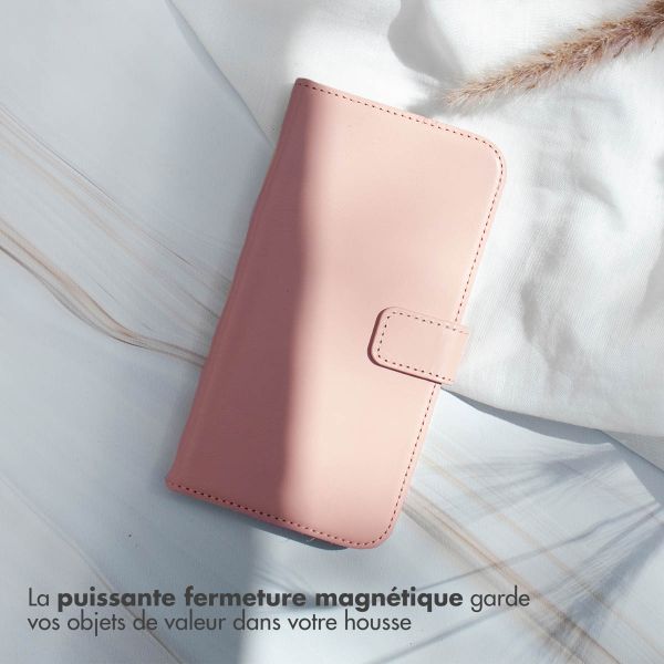 Selencia Étui de téléphone portefeuille en cuir véritable iPhone 14 - Dusty Pink