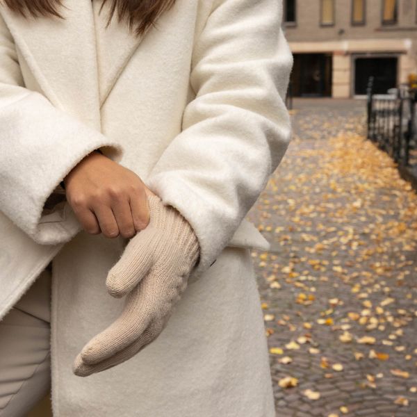 Selencia Gants Tactiles Effet Laine - Femme - Taille M - Beige