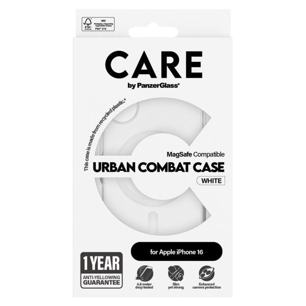 CARE by PanzerGlass Coque Urban Combat MagSafe iPhone 16 - Transparent / Blanc