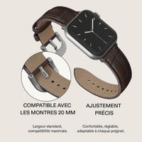Burga Bracelet en cuir véritable Apple Watch Series 1 - 9 / SE (38/40/41 mm) | Series 10 / 11 (42 mm) - Espresso / Silver