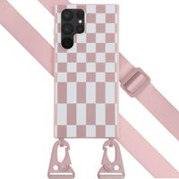 Selencia Coque design en silicone avec cordon amovible Samsung Galaxy S22 Ultra - Irregular Check Sand Pink