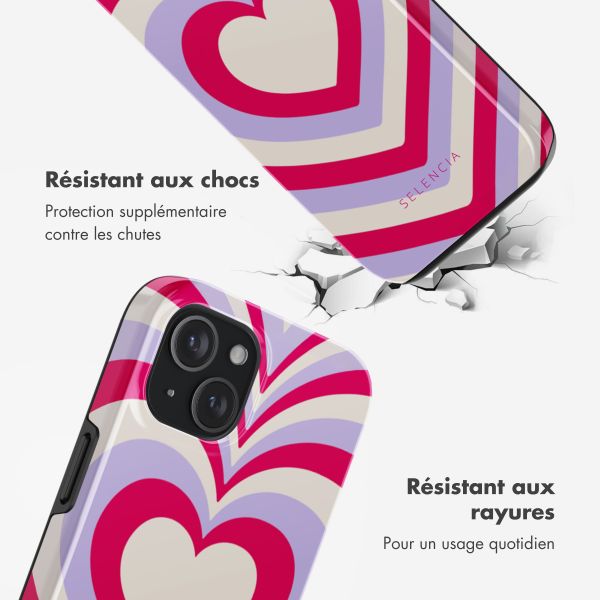 Selencia Coque arrière Vivid Tough avec MagSafe iPhone 15 - Double Hearts Rubine Red Lilac