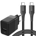 Accezz Chargeur Mural avec câble USB-C vers USB - Chargeur - 20 Watt - 1 mètre - Noir