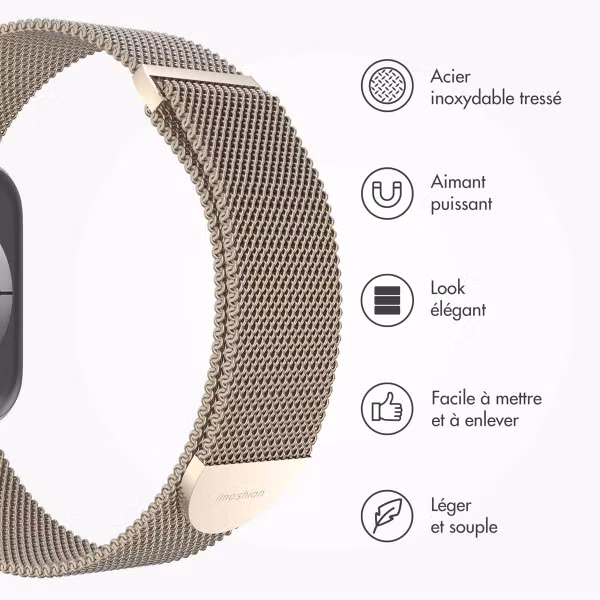 imoshion Bracelet magnétique milanais Apple Watch Series 1 - 9 / SE (38/40/41 mm) | Series 10 / 11 (42 mm) - Taille M - Champagne Gold