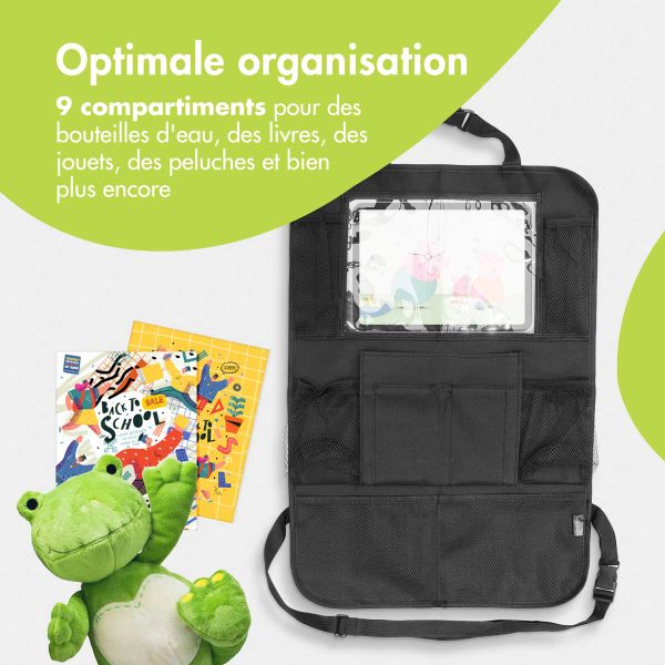 imoshion Organisateur de Siège de Voiture pour enfants - 9 compartiments - Inclut un support pour tablette - Noir