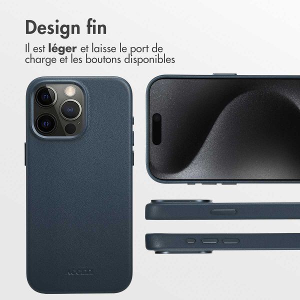 Accezz Coque arrière en cuir avec MagSafe Apple iPhone 15 Pro Max - Nightfall Blue