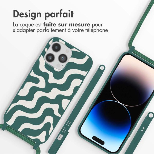imoshion Coque design en silicone avec cordon Apple iPhone 14 Pro Max - Petrol Green Groovy