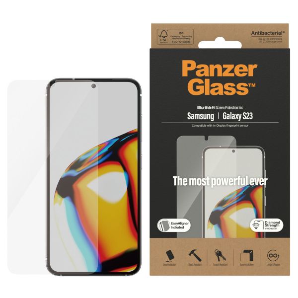 PanzerGlass Protection d'écran Ultra-Wide Fit Anti-bactérienne avec applicateur Samsung Galaxy S23 - Noir