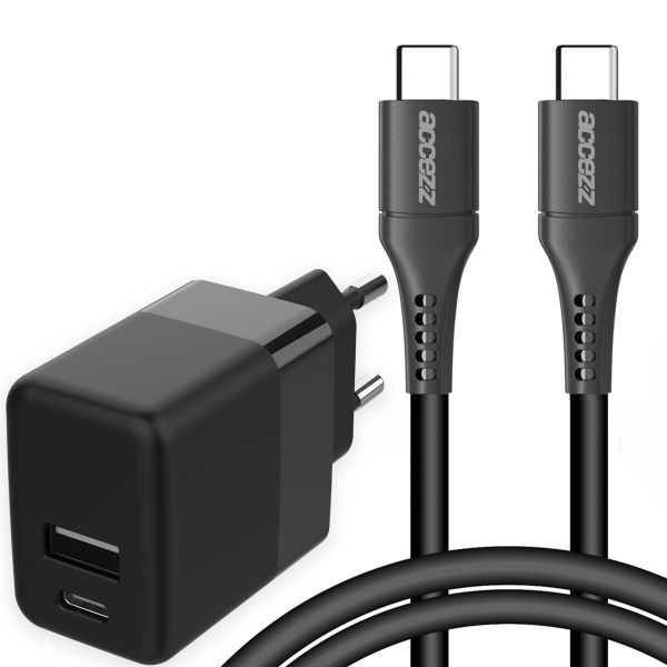 Accezz Chargeur Mural avec câble USB-C vers USB - Chargeur - 20 Watt - 1 mètre - Noir