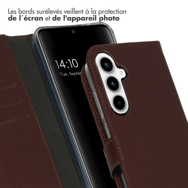 Selencia Étui portefeuille en cuir véritable Samsung Galaxy A55 - Marron foncé