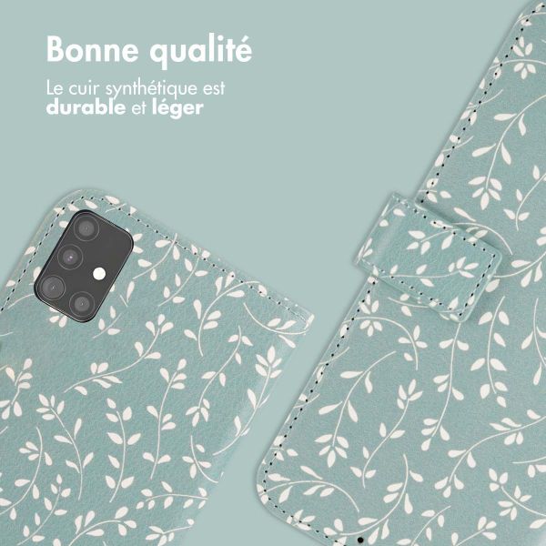 imoshion Étui de télephone portefeuille Design Samsung Galaxy A51 - Smoke Green Flowers