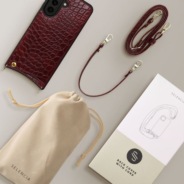 Selencia Coque de télephone Nova Croco avec cordon et porte-cartes Samsung Galaxy A57 (5G) - Burgundy
