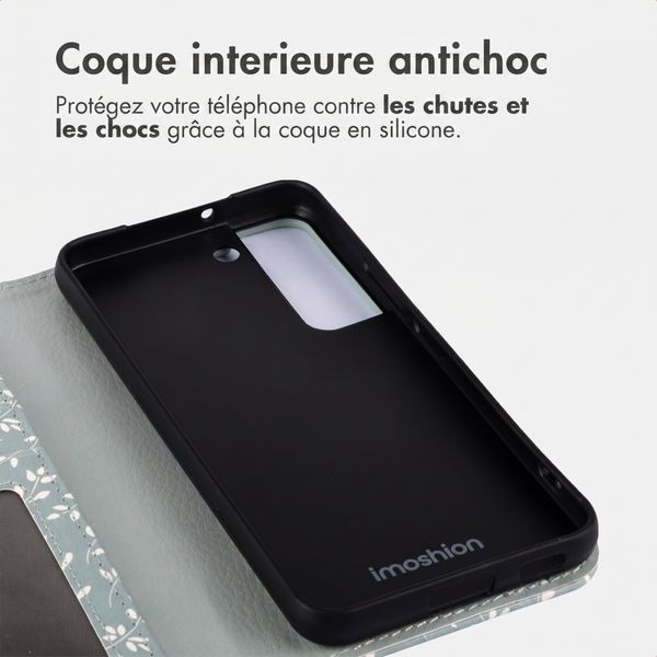imoshion Étui de télephone portefeuille Design Samsung Galaxy S22 - Smoke Green Flowers