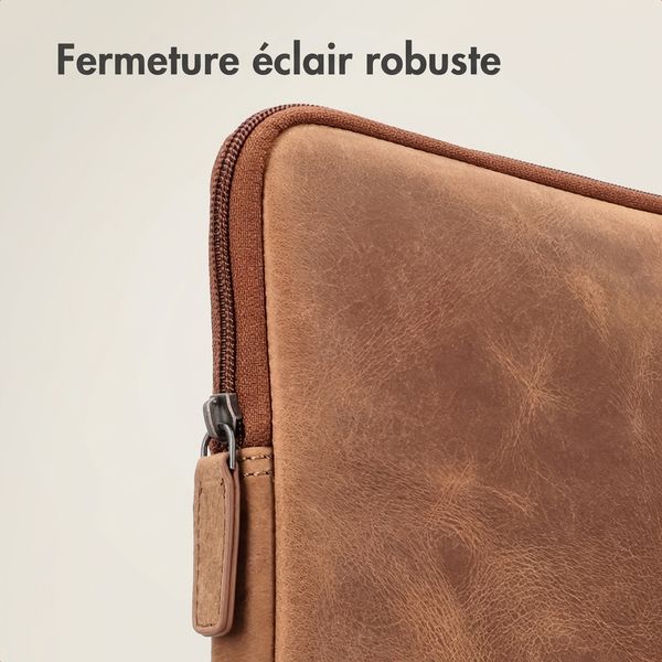 Accezz Pochette ordinateur Leather avec fermeture éclair 13-14 pouces - Cognac