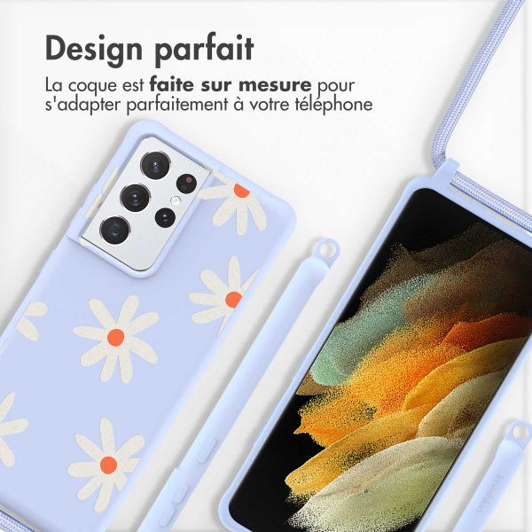 imoshion Coque design en silicone avec cordon Samsung Galaxy S21 Ultra - Lila Flower Distance